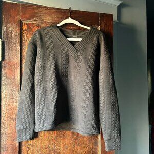 Sculptural Black Quilted Cable Knit Sweater | Polished Minimalist | Medium